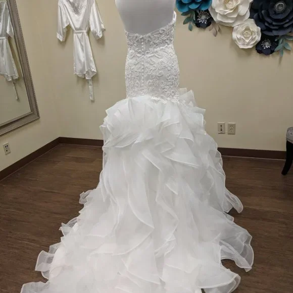 NEW Wedding Dress Size 14 Bridal Gown Mermaid Ruffle Strapless Beaded 10 12 - Picture 6 of 8